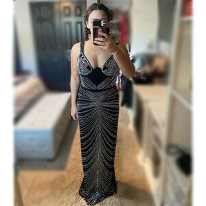 Prom Dress Formal Gown Large Black Sparkly Rhinestones